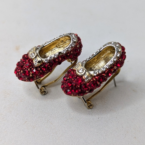 2 Vintage Wizard of Oz Red Ruby Slippers Rhinestone Jewelry Pieces - Picture 2 of 11